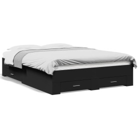 Cama con cajones madera de ingeniería negro 140x190 cm de vidaXL, Camas y somieres - Ref: Foro24-3280399, Precio: 187,99 €, D...