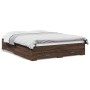 Oak brown engineered wood bed with drawers 140x200 cm by vidaXL, Beds and slatted bases - Ref: Foro24-3280390, Price: 195,99 ...