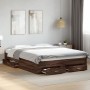 Oak brown engineered wood bed with drawers 140x200 cm by vidaXL, Beds and slatted bases - Ref: Foro24-3280390, Price: 195,99 ...