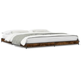 Estructura cama madera ingeniería metal roble ahumado 200x200cm de vidaXL, Camas y somieres - Ref: Foro24-845128, Precio: 99,...