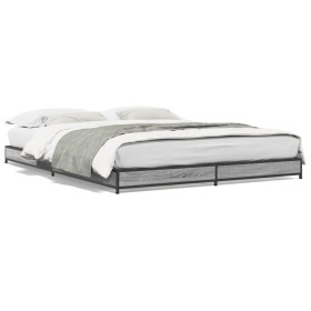 Estructura cama madera ingeniería metal gris Sonoma 120x200 cm de vidaXL, Camas y somieres - Ref: Foro24-845154, Precio: 86,2...