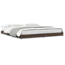 Estructura cama madera ingeniería metal marrón roble 160x200 cm de vidaXL, Camas y somieres - Ref: Foro24-845140, Precio: 98,...