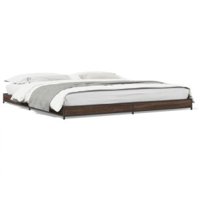 Estructura cama madera ingeniería metal marrón roble 180x200 cm de vidaXL, Camas y somieres - Ref: Foro24-845135, Precio: 102...