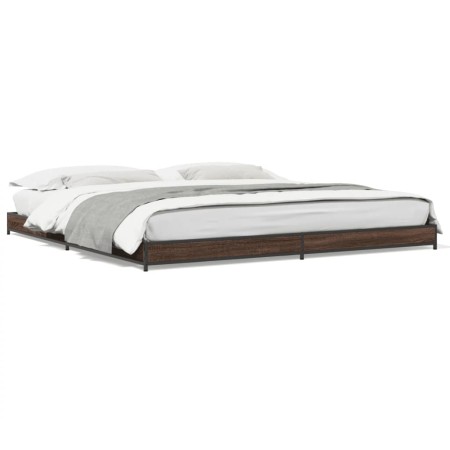 Estructura cama madera ingeniería metal marrón roble 180x200 cm de vidaXL, Camas y somieres - Ref: Foro24-845135, Precio: 109...