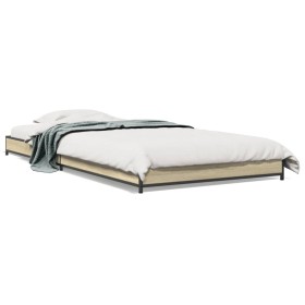 Estructura cama madera ingeniería metal roble Sonoma 90x190 cm de vidaXL, Camas y somieres - Ref: Foro24-845182, Precio: 64,9...