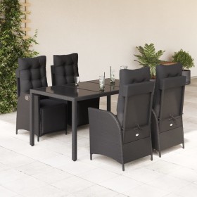 Set de muebles jardín 5 pzas con cojines ratán sintético negro de vidaXL, Conjuntos de jardín - Ref: Foro24-3213322, Precio: ...