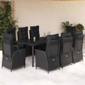 Set de comedor de jardín 9 pzas y cojines ratán sintético negro de vidaXL, Conjuntos de jardín - Ref: Foro24-3213405, Precio:...