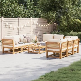 9-teiliges Gartenmöbel-Set mit Kissen aus massivem Akazienholz von vidaXL, Modulare Sofas für den Außenbereich - Ref: Foro24-...