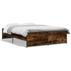 Engineered wood bed frame metal smoked oak 120x190cm by vidaXL, Beds and slatted bases - Ref: Foro24-3279909, Price: 124,99 €...