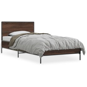 Brown oak metal engineered wood bed frame 90x200 cm by vidaXL, Beds and slatted bases - Ref: Foro24-845521, Price: 107,99 €, ...