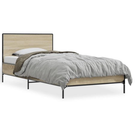 Sonoma oak metal engineered wood bed frame 100x200 cm by vidaXL, Beds and slatted bases - Ref: Foro24-845523, Price: 106,99 €...