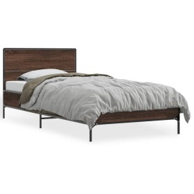 Engineered wood metal bed frame brown oak 75x190 cm by vidaXL, Beds and slatted bases - Ref: Foro24-845561, Price: 100,99 €, ...