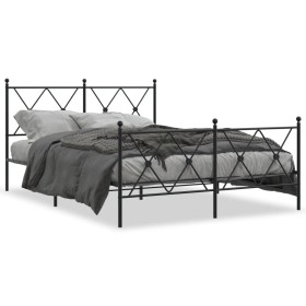 Bed frame with headboard and black metal footboard 137x190 cm by vidaXL, Beds and slatted bases - Ref: Foro24-376519, Price: ...