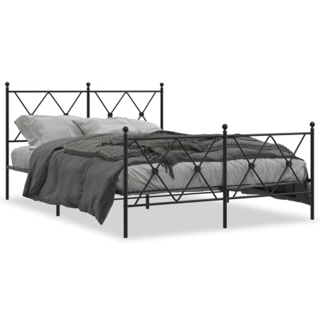 Estructura cama con cabecero y estribo metal negro 137x190 cm de vidaXL, Camas y somieres - Ref: Foro24-376519, Precio: 123,3...