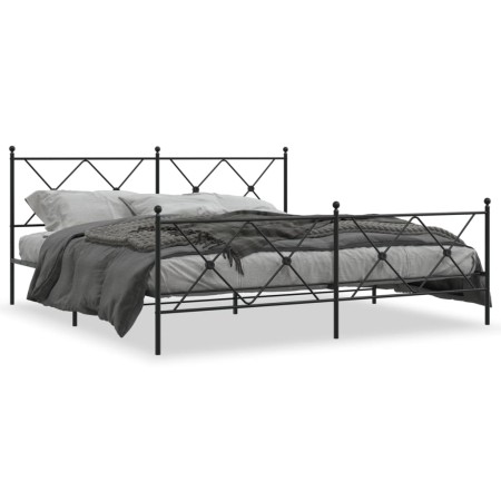 Black metal headboard and footboard bed frame 183x213 cm by vidaXL, Beds and slatted bases - Ref: Foro24-376525, Price: 138,6...