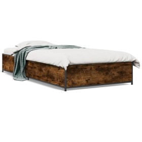 Estructura cama madera ingeniería metal roble humo 75x190 cm de vidaXL, Camas y somieres - Ref: Foro24-845123, Precio: 78,99 ...