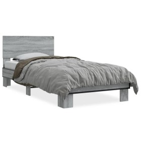 Estructura cama madera ingeniería metal gris Sonoma 100x200 cm de vidaXL, Camas y somieres - Ref: Foro24-845805, Precio: 101,...