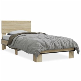 Estructura cama madera ingeniería metal roble Sonoma 90x190 cm de vidaXL, Camas y somieres - Ref: Foro24-845818, Precio: 95,9...