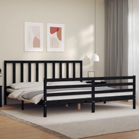 Double bed frame with black solid wood headboard by vidaXL, Beds and slatted bases - Ref: Foro24-3193875, Price: 160,99 €, Di...