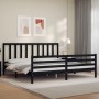 Double bed frame with black solid wood headboard by vidaXL, Beds and slatted bases - Ref: Foro24-3193875, Price: 160,22 €, Di...