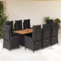 Set de comedor de jardín 9 pzas y cojines ratán sintético negro de vidaXL, Conjuntos de jardín - Ref: Foro24-3213369, Precio:...