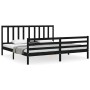 Double bed frame with black solid wood headboard by vidaXL, Beds and slatted bases - Ref: Foro24-3193875, Price: 160,22 €, Di...