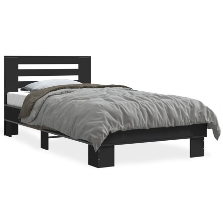 Black engineered wood and metal bed frame 90x190 cm by vidaXL, Beds and slatted bases - Ref: Foro24-846084, Price: 108,19 €, ...