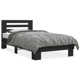 Engineered wood and black metal bed frame 90x200 cm by vidaXL, Beds and slatted bases - Ref: Foro24-845652, Price: 100,99 €, ...