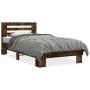 Engineered wood bed frame metal smoked oak 90x190 cm by vidaXL, Beds and slatted bases - Ref: Foro24-846086, Price: 101,68 €,...