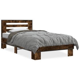 Estructura cama madera ingeniería metal roble ahumado 90x190 cm de vidaXL, Camas y somieres - Ref: Foro24-846086, Precio: 105...