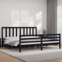 Double bed frame with black solid wood headboard by vidaXL, Beds and slatted bases - Ref: Foro24-3193875, Price: 160,22 €, Di...