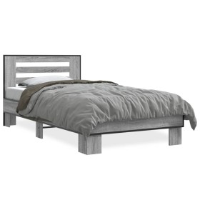 Estructura cama madera ingeniería metal gris Sonoma 100x200 cm de vidaXL, Camas y somieres - Ref: Foro24-845650, Precio: 103,...