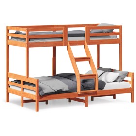 Solid wax brown pine wood bunk bed 90x200/120x200 cm by vidaXL, Beds and slatted bases - Ref: Foro24-3207172, Price: 337,99 €...