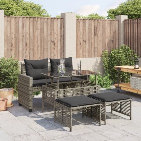 4-teiliges Gartensofa-Set und Kissen aus synthetischem Rattan in grauem Glas von vidaXL, Modulare Sofas für den Außenbereich ...