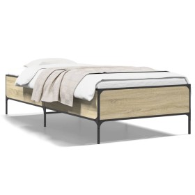 Sonoma oak metal engineered wood bed frame 75x190 cm by vidaXL, Beds and slatted bases - Ref: Foro24-844992, Price: 84,49 €, ...