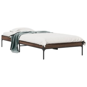 Estructura cama madera ingeniería metal marrón roble 100x200 cm de vidaXL, Camas y somieres - Ref: Foro24-845030, Precio: 75,...