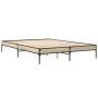 Estructura cama madera ingeniería metal roble Sonoma 160x200 cm de vidaXL, Camas y somieres - Ref: Foro24-845007, Precio: 106...