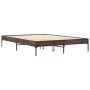 Estructura cama madera ingeniería metal marrón roble 135x190 cm de vidaXL, Camas y somieres - Ref: Foro24-845045, Precio: 102...