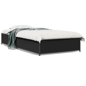 Estructura de cama madera de ingeniería y metal negra 75x190 cm de vidaXL, Camas y somieres - Ref: Foro24-845121, Precio: 81,...