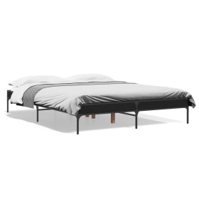 Engineered wood and black metal bed frame 150x200cm by vidaXL, Beds and slatted bases - Ref: Foro24-845011, Price: 109,99 €, ...