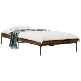 Estructura cama madera ingeniería metal roble humo 75x190 cm de vidaXL, Camas y somieres - Ref: Foro24-845058, Precio: 69,21 ...