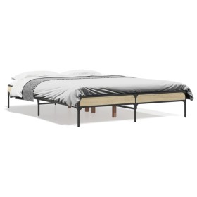 Estructura cama madera ingeniería metal roble Sonoma 120x190 cm de vidaXL, Camas y somieres - Ref: Foro24-845047, Precio: 94,...