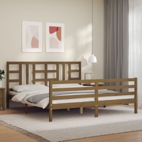 Honey brown solid wood bed frame with headboard by vidaXL, Beds and slatted bases - Ref: Foro24-3193939, Price: 189,99 €, Dis...