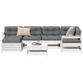 Gartensofa-Set 7-teilig aus massivem weißem Kiefernholz von vidaXL, Gartensets - Ref: Foro24-3250941, Preis: 467,07 €, Rabatt: %