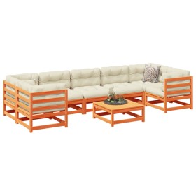 Gartensofa-Set 8-teilig aus massivem Kiefernholz, wachsbraun von vidaXL, Gartensets - Ref: Foro24-3299332, Preis: 498,51 €, R...