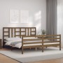 Honey brown solid wood bed frame with headboard by vidaXL, Beds and slatted bases - Ref: Foro24-3193939, Price: 189,40 €, Dis...