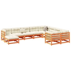 Gartensofa-Set 10-teilig aus massivem Kiefernholz, wachsbraun von vidaXL, Gartensets - Ref: Foro24-3299637, Preis: 614,73 €, ...