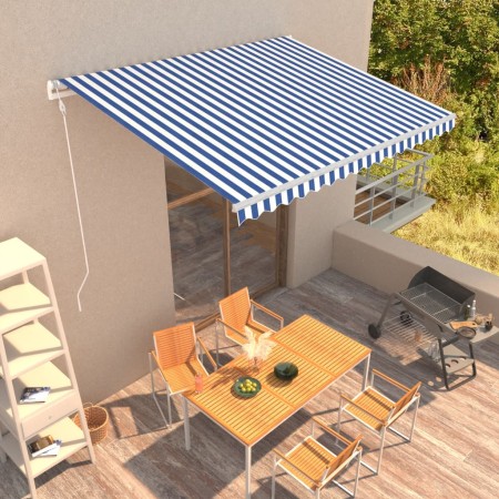 Toldo automático retráctil azul y blanco 400x300 cm de vidaXL, Toldos - Ref: Foro24-3051199, Precio: 438,31 €, Descuento: %