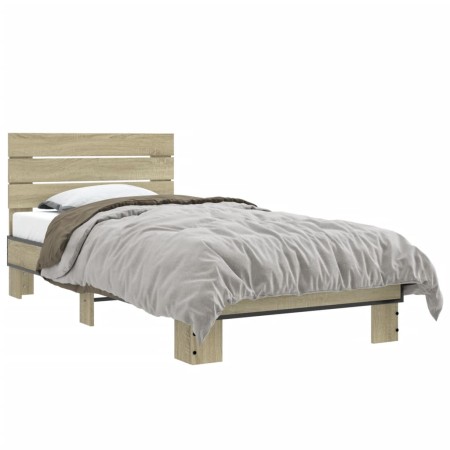 Estructura cama madera ingeniería metal roble Sonoma 75x190 cm de vidaXL, Camas y somieres - Ref: Foro24-845748, Precio: 94,5...