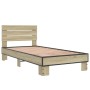 Estructura cama madera ingeniería metal roble Sonoma 75x190 cm de vidaXL, Camas y somieres - Ref: Foro24-845748, Precio: 94,5...